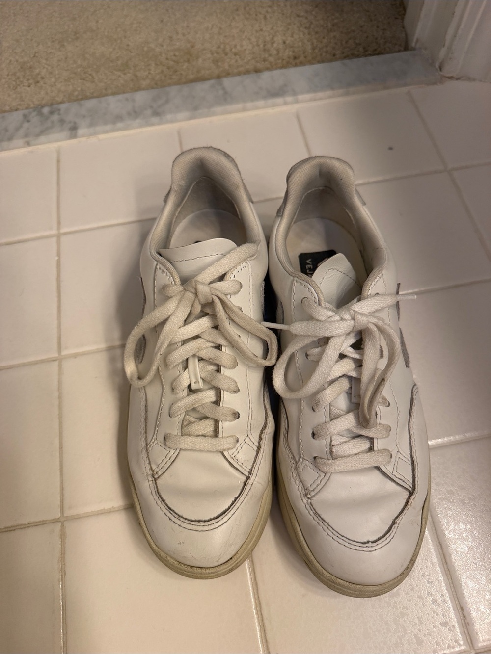 Veja Women’s V-12 Sneaker- White with Light Blue Accents - Picture 3 of 6